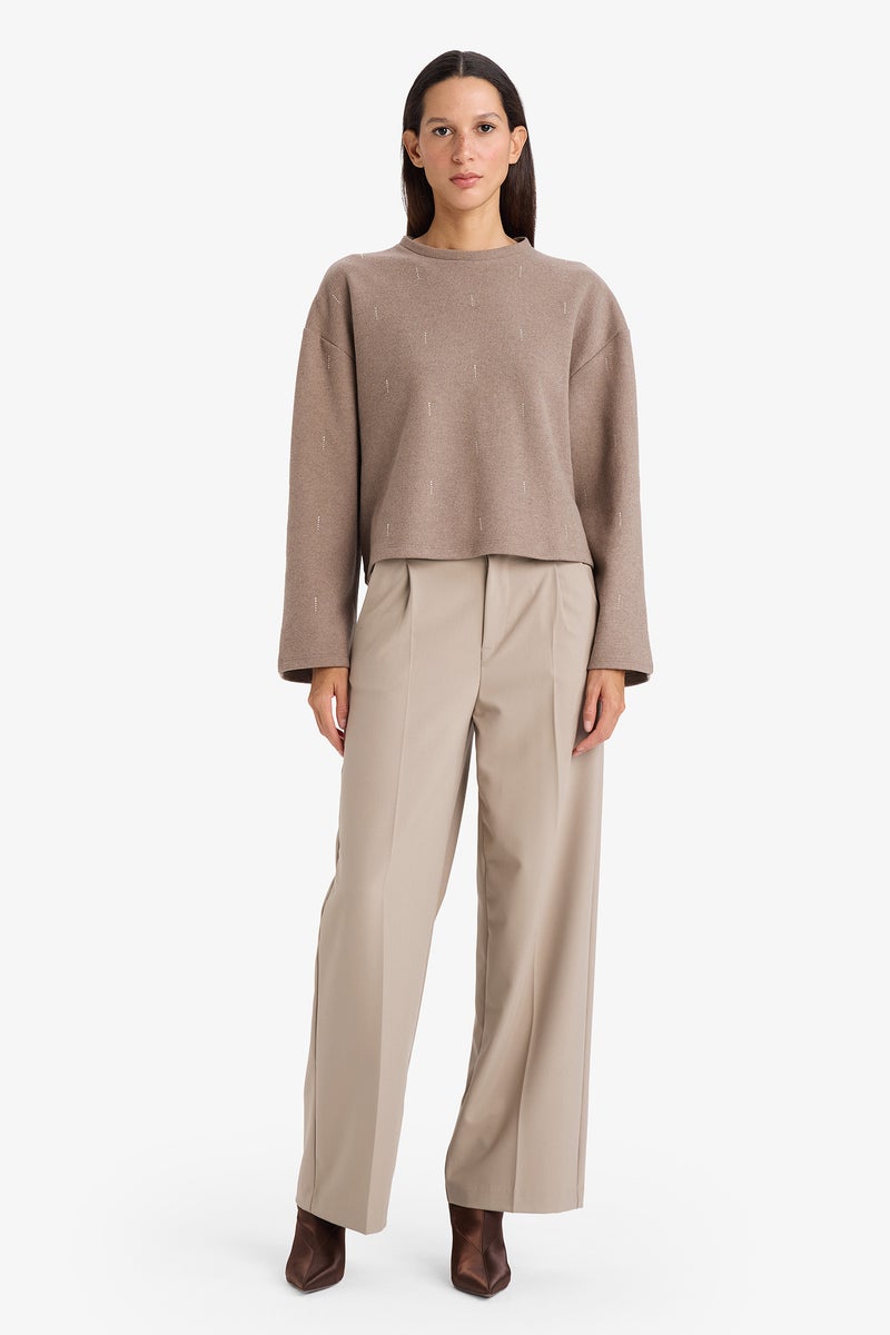 DeFacto Brown Woman Relax Fit Crew Neck Long Sleeve T-Shirt Casual - Image 2